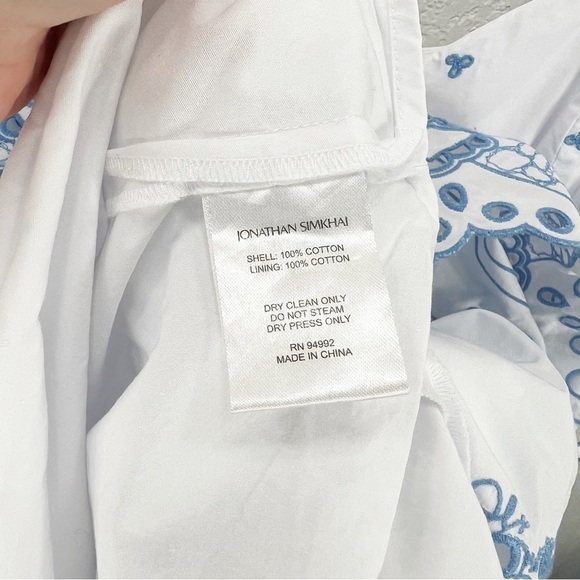 Jonathan Simkhai Eyelet Embroidered Bustier Dress White Blue Size 14 - Picture 10 of 11